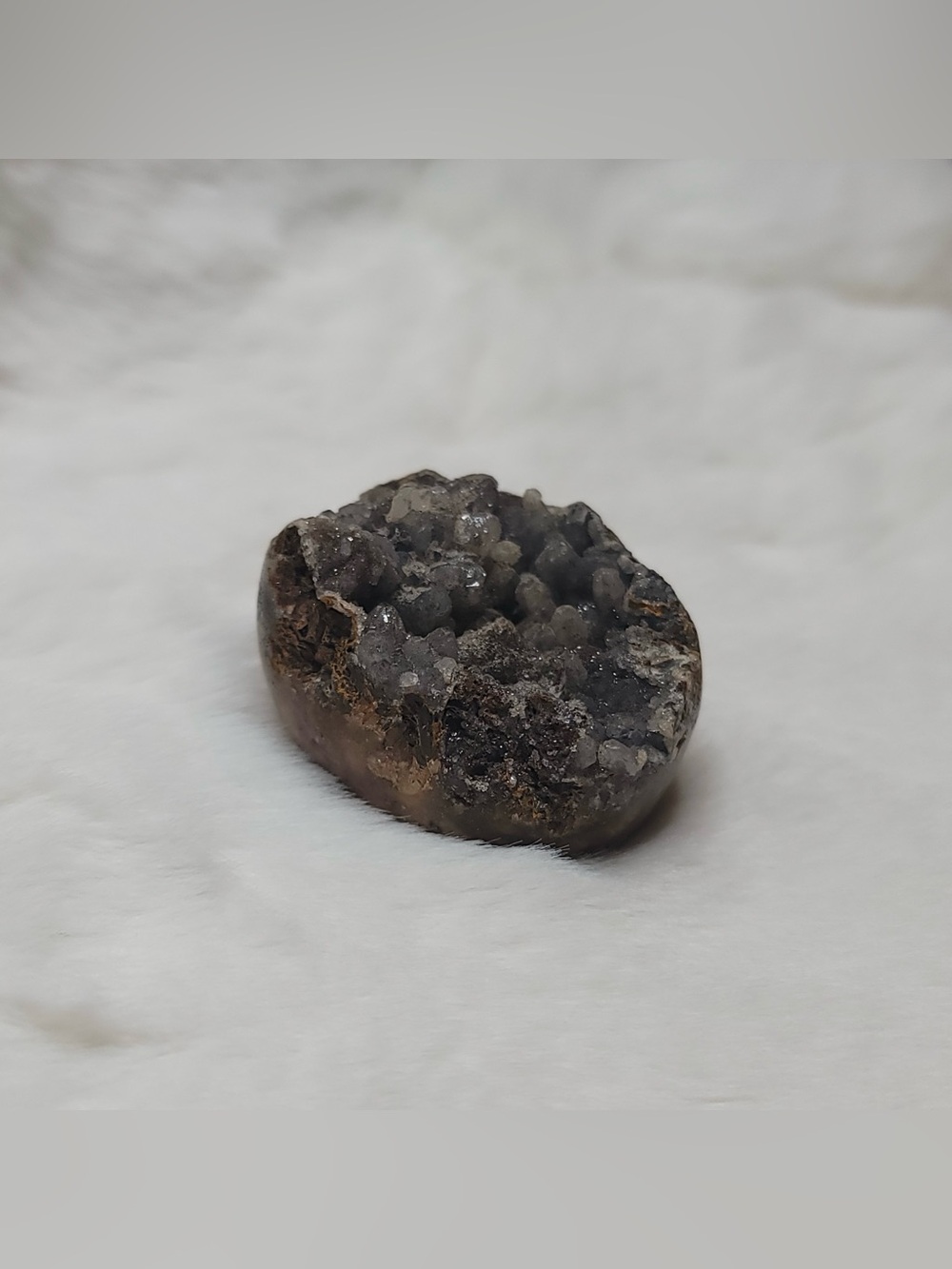 Grape Agate Crystal Semi Polished Sphere Botryoidal Chalcedony w/ Druzy Quartz